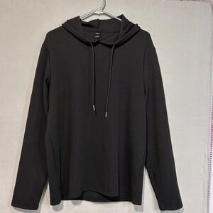 Women's Long Sleeve Hoodie Top Ribbed Black Size Large Casual‎ Grunge Goth